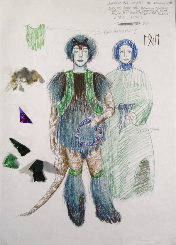 A blue and green furry and glittery Loki costume
