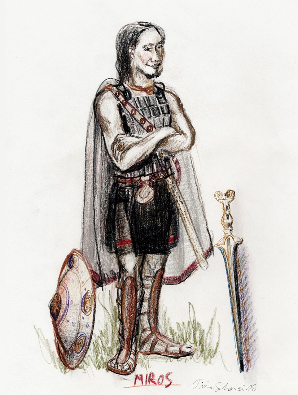 A costume sketch; soldier from ancient Greece