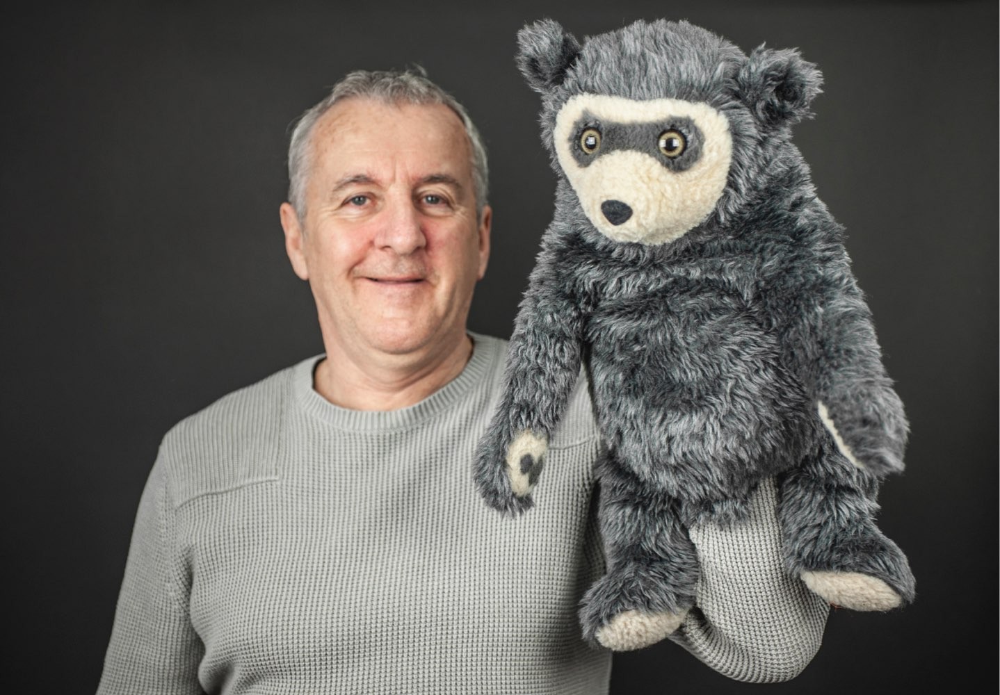 A photo of Bo Bear with Sean as puppeteer